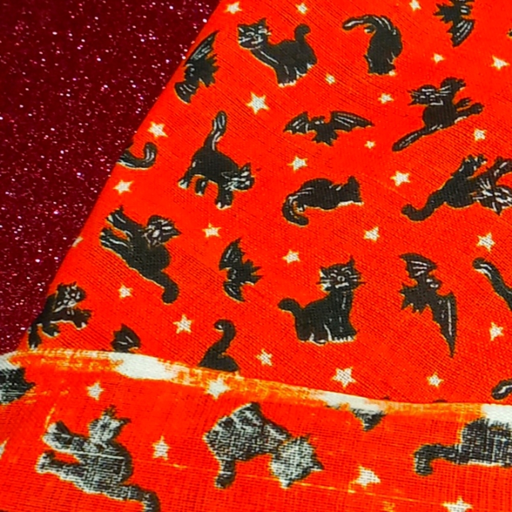Halloween Cat and Bat fabric. 1 yard. Orange